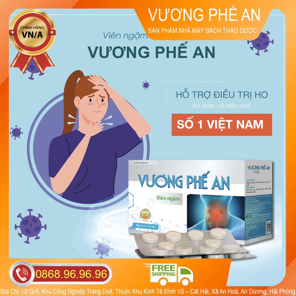 VIÊN NGẬM VƯƠNG PHẾ AN CHÍNH HÃNG - HỖ TRỢ BỔ PHẾ, GIÚP GIẢM HO, LOÃNG ĐỜM, HỖ TRỢ GIẢM ĐAU RÁT HỌNG DO HO KÉO DÀI.