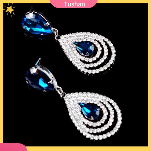 Bông Tai Tua Rua Hình Giọt Nước Đính Đá Thanh Lịch Cho Nữ