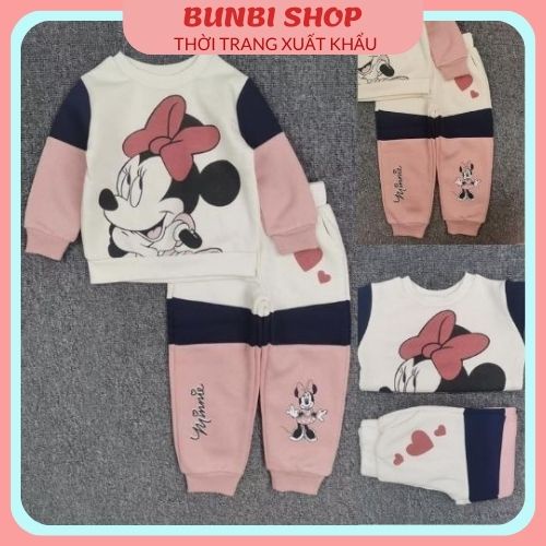 Sét bộ nỉ HM họa tiết Mickey đeo nơ hồng dễ thương cho bé gái,hàng VNXK chuẩn đẹp