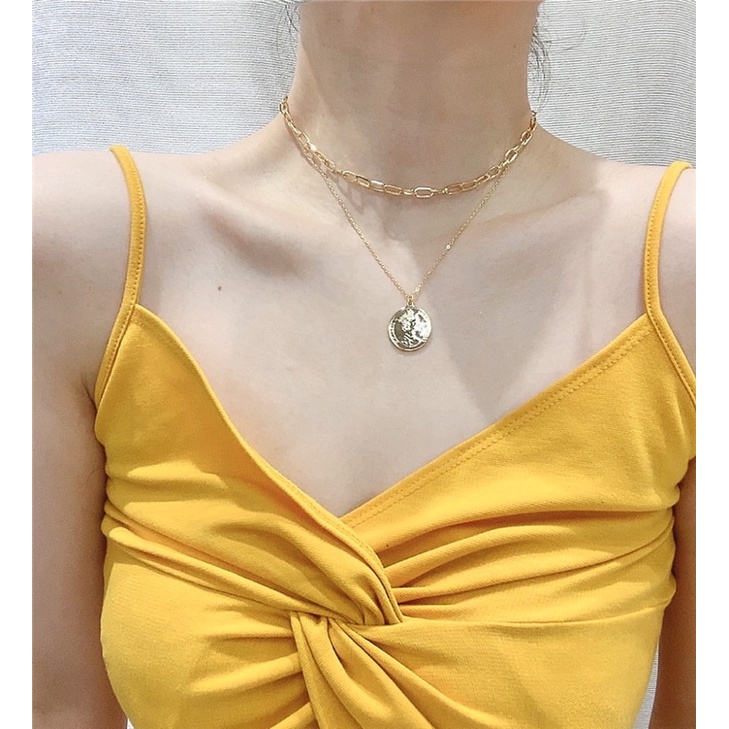 dây chuyền hình mặt trăng cá tính , vòng cổ đôi phong cách retro