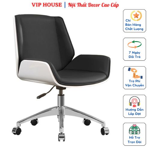 Ghế Xoay Văn Phòng Bằng Gỗ Da PU Cao Cấp, Ghế Văn Phòng Nâng Hạ Chiều Cao Có Bánh Xe Thông Minh GHP008