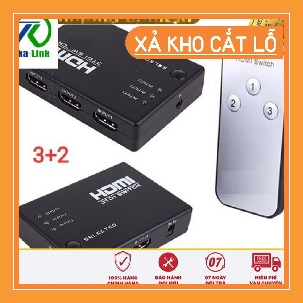 (SEO OFF) Bộ chia HDMI (Xả Kho) Bộ chia 3 HDMI  ra 1 HDMI có remost