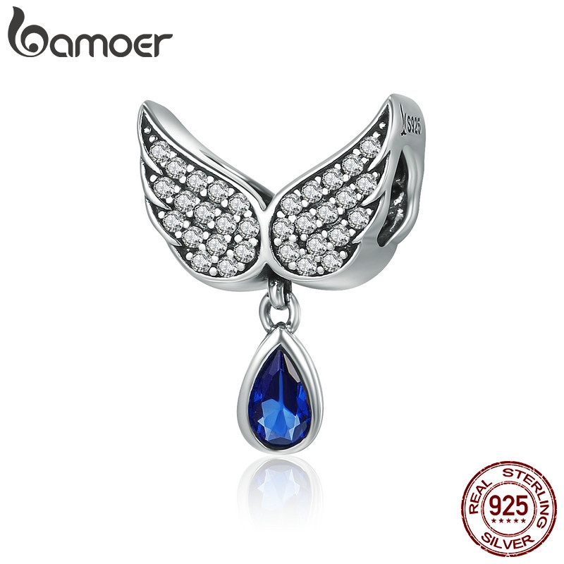 Hạt xỏ vòng tay Bamoer SCC481 bằng bạc 925 hình đôi cánh thiên thần dễ thương