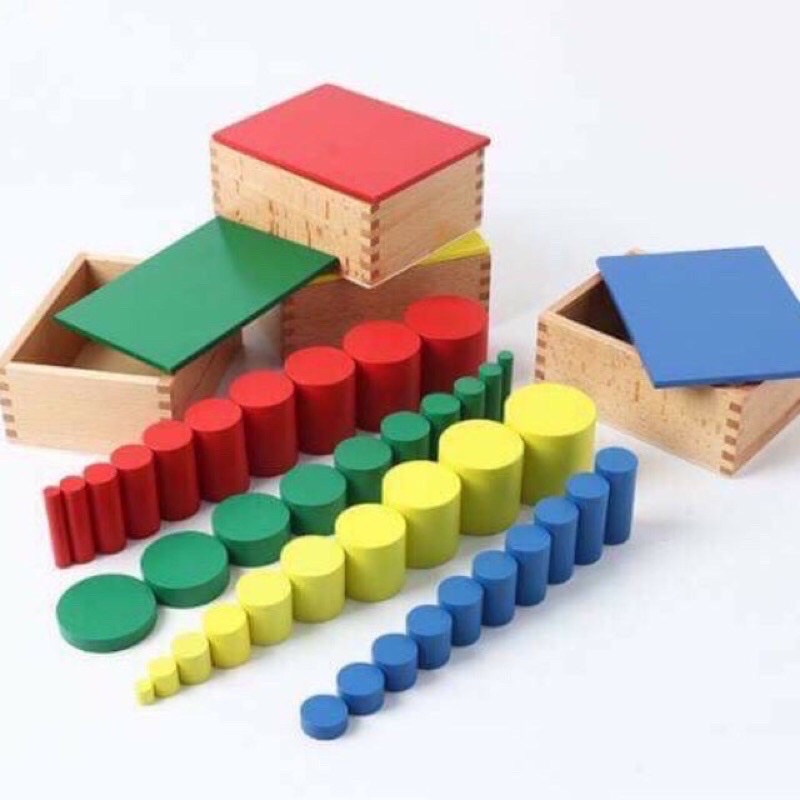 Bộ trụ không núm , trụ màu - giáo cụ montessori