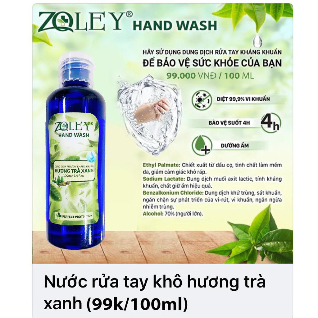 (3 hương thơm) Nước rửa tay khô Zoley 100ml