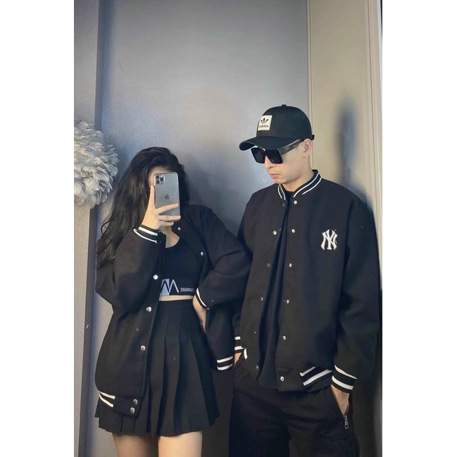 Áo Khoác Nỉ Bomber Nữ NY Thêu Nổi, Áo Khoác Bomber Unisex Nam Nữ Đều Mặc Được NaRoom