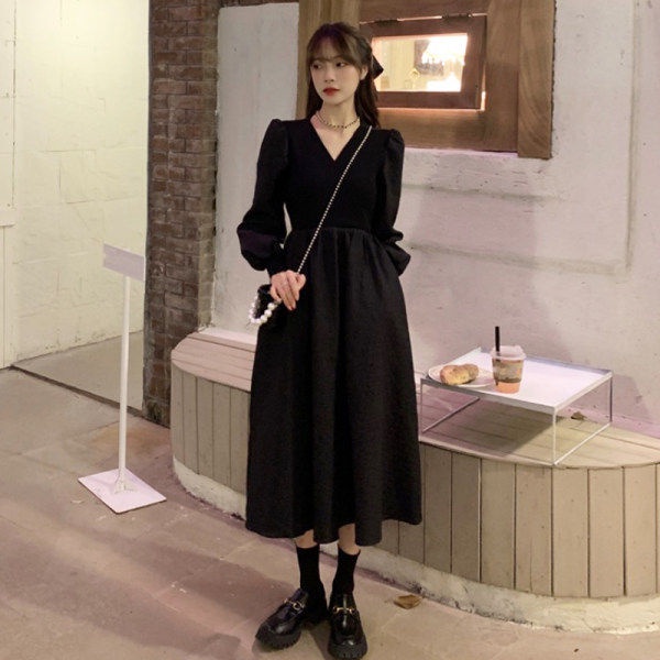 đầm công sở đầm đen đầm dài váy cổ v đầm vintage đầm bigsize nữ váy tiểu thư sang chảnh váy nữ xinh đầm đi tiệc tay dài