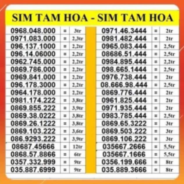 SIM TAM HOA 999 888 777 666 VIETTEL TRẢ TRƯỚC