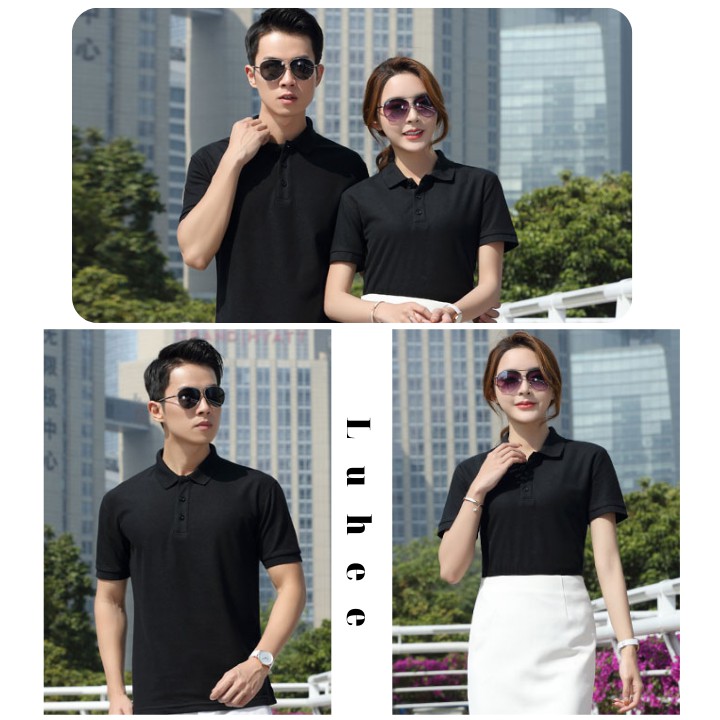 Áo phông Trơn  màu ĐEN Nam Nữ - Áo thun POLO ngắn tay có cổ, Vải LACOSTE Cá sấu 4 chiều CAO CẤP, Nhận IN ẤN theo yêu cầu | BigBuy360 - bigbuy360.vn