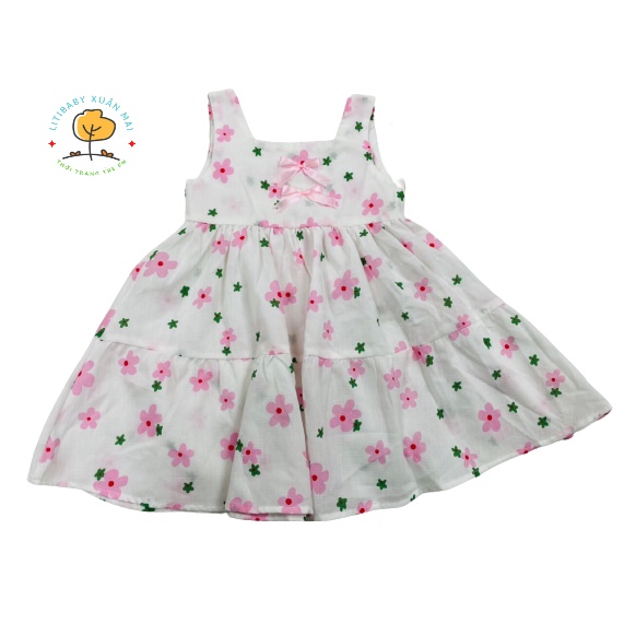Hàng Hè: Váy Đũi Hoa Nơ Trước VBG05 Thương Hiêu Litibaby Size Từ 1 Đến 7, Dành Cho Bạn Từ 9kg Đến 23kg