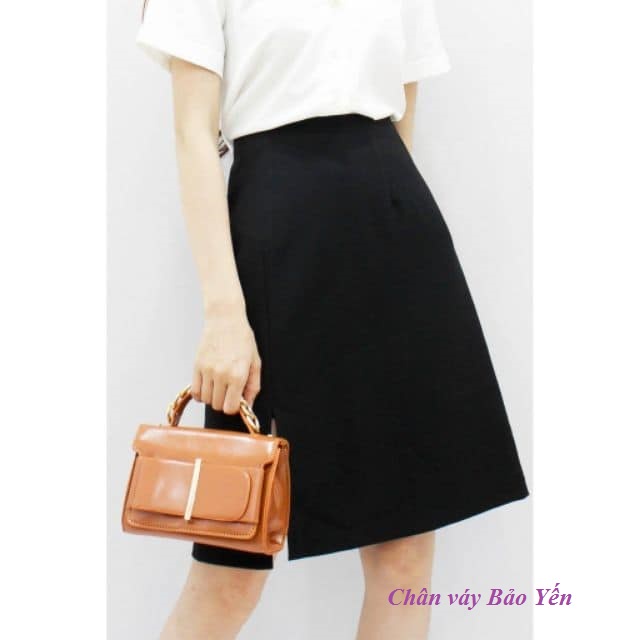 Chân váy chữ A màu đen xẻ trước tới gối(sẵn size) - M24