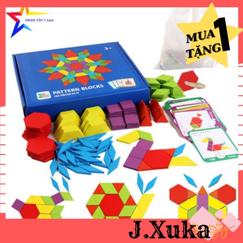 Đồ Chơi Gỗ Ghép Hình Khối Sáng Tạo Montessori Pattern Blocks Xếp Hình Tangram  J26