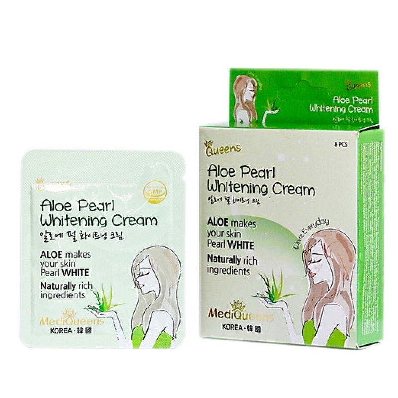 Kem Dưỡng Da Tinh Chất Nha Đam MediQueens Aloe Pearl Whitening Cream Hộp 8 Gói