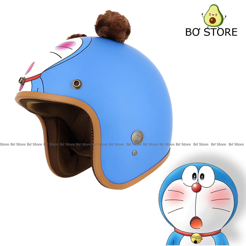 Mũ bảo hiểm 3/4 đầu Doremon xanh có tai siêu dễ thương - mũ đôi siêu đẹp