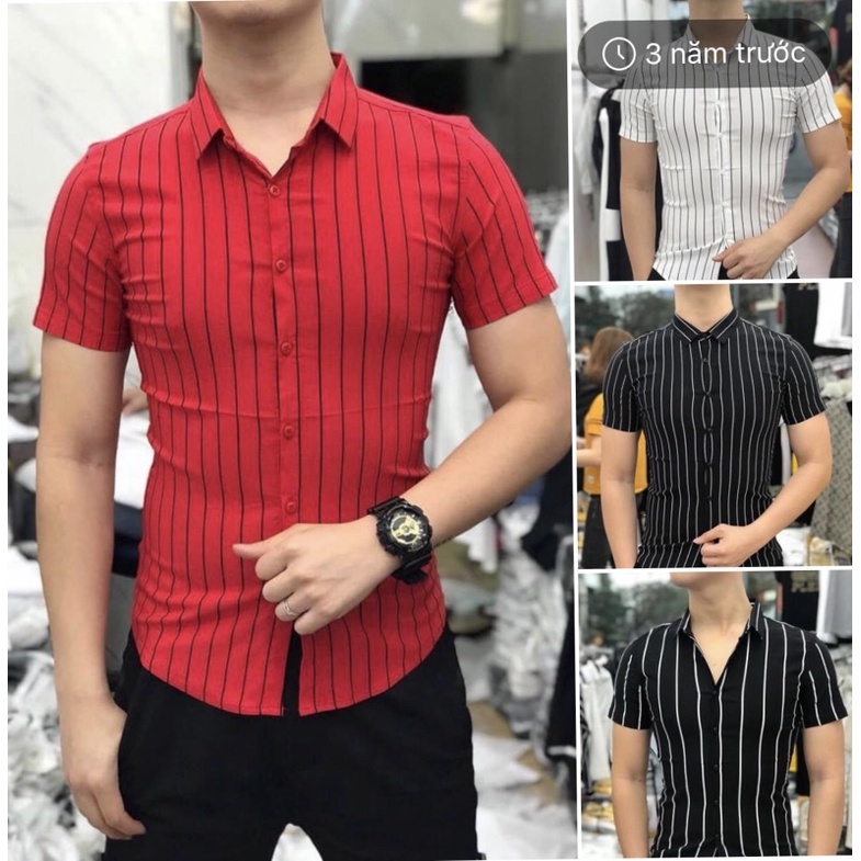 Áo Sơ Mi Cộc Tay Nam -Áo Sơ Mi Kẻ Body