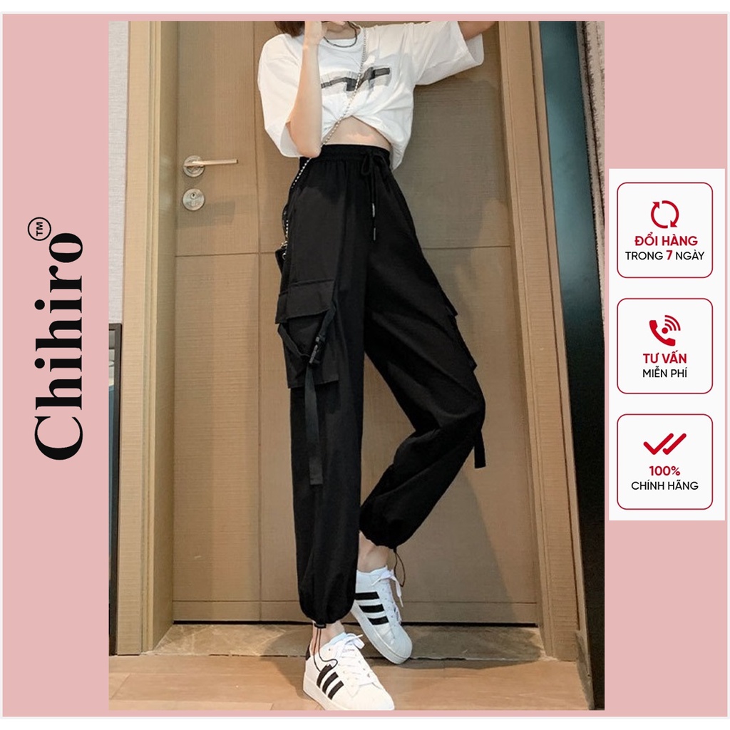 Quần Jogger nữ túi hộp Chihiro, quần ống rộng bo gấu chất liệu Poly ít nhăn , phong cách Ullzang .