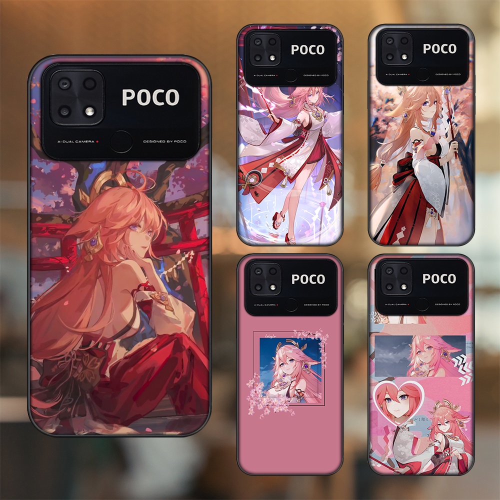 Ốp lưng Xiaomi Poco C40 viền đen in hình Yae Miko Genshin Impact
