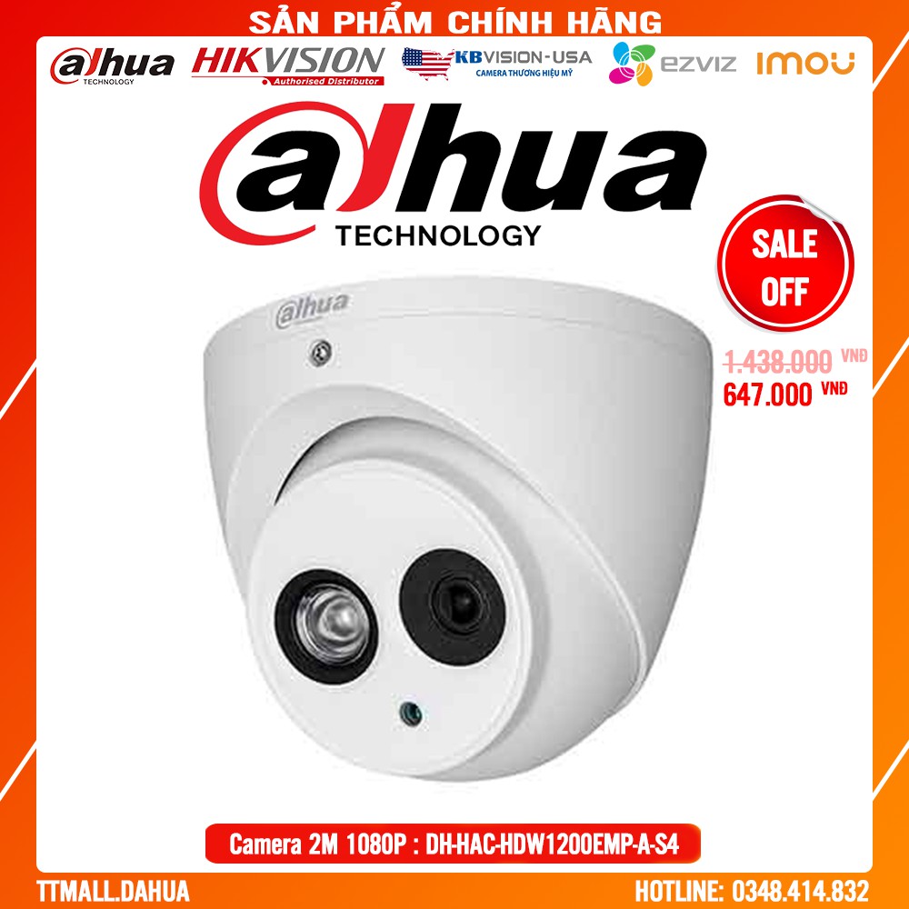 Camera Dahua DH-HAC-HDW1200EMP-A-S4 2M 1080P Full HD - Bảo hành chính hãng 2 năm