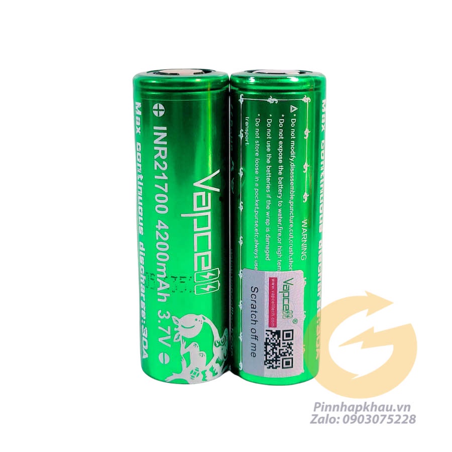 [P48] Pin sạc xã cao Vapcell 21700 INR21700 4200mah xã 30A liên tục cho thiết bị xã cao