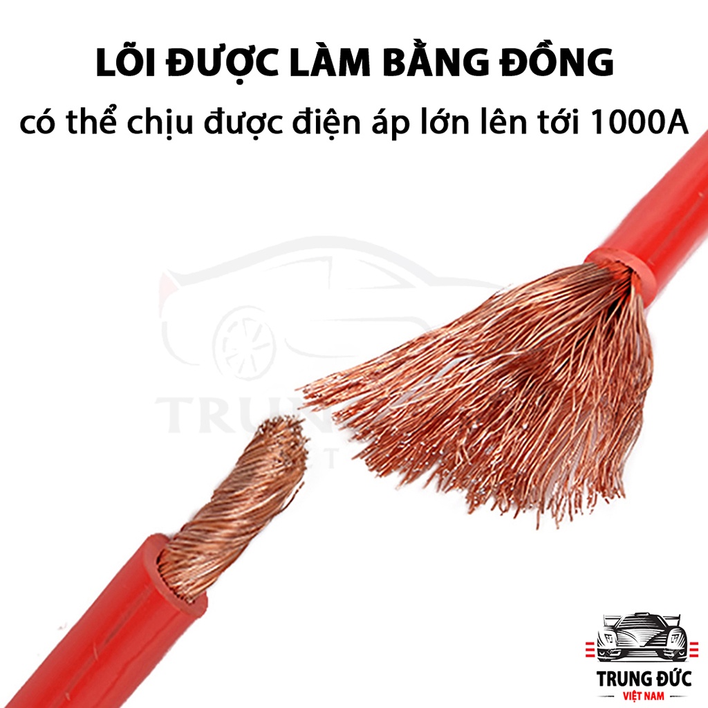 Dây câu bình Ắc Quy 1000A TRUNGDUCVN kích thước 3 mét lõi đồng siêu to, có kẹp cách điện giúp kích điện Ắc Quy cứu hộ