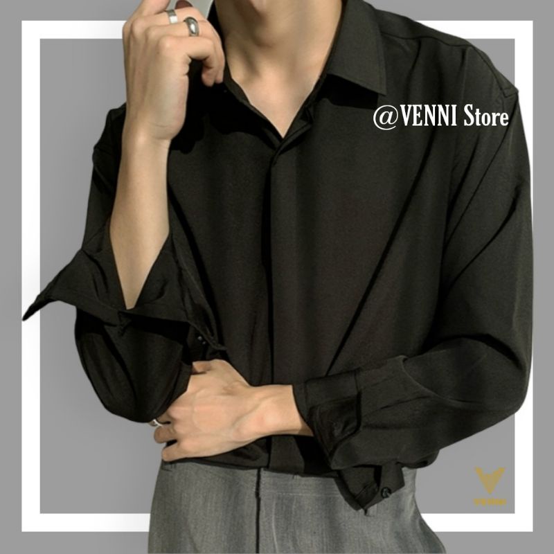 Áo sơ mi Đen/Trắng/Xanh áo sơ mi nam dài tay vải lụa cổ bẻ phong cách Hàn Quốc - SML01 VENNI | BigBuy360 - bigbuy360.vn