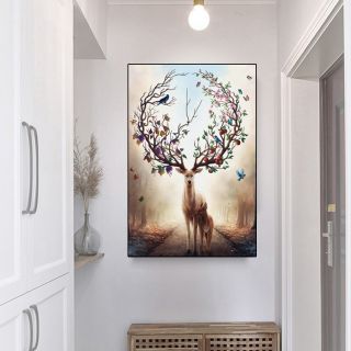 Tranh canvas hươu tuần lộc 40 x 60 - khung viền đen mỏng