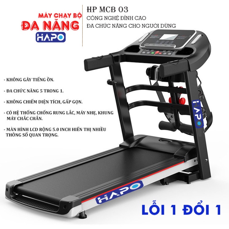Máy chạy bộ tại nhà gấp gọn HP03 Chính Hãng, Máy chạy bộ đa năng gấp gọn tại nhà kèm dây đai bụng