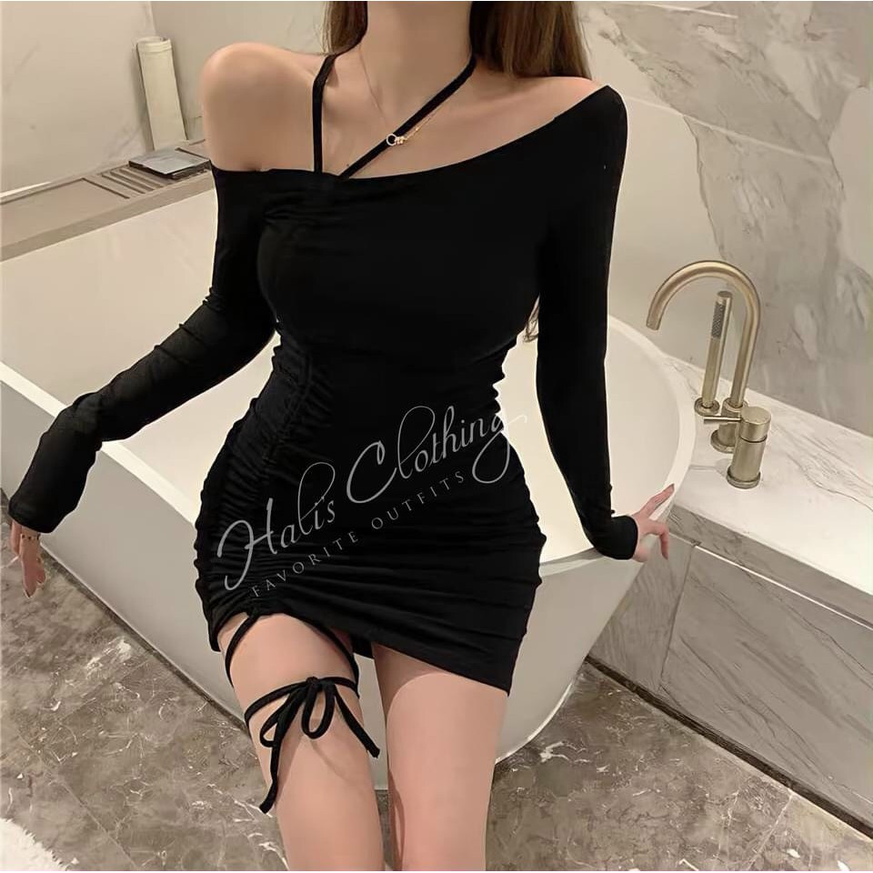 Đầm Body Trễ Vai Tay Dài Dây Rút Sexy Thun Borip Thích Hợp Mặc Đi Tiệc Đi Làm Đi Chơi | BigBuy360 - bigbuy360.vn