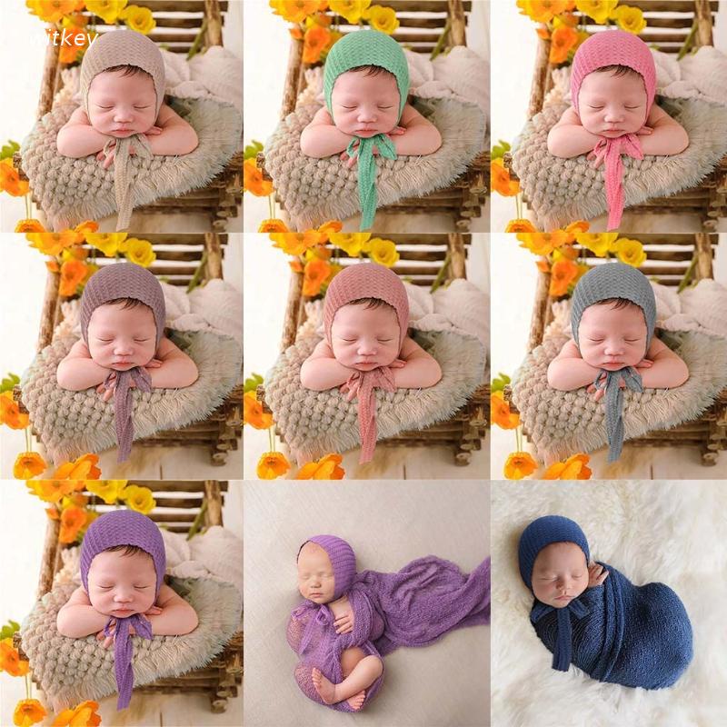 Mũ len có dây cột dùng làm phụ kiện chụp ảnh cho bé sơ sinh