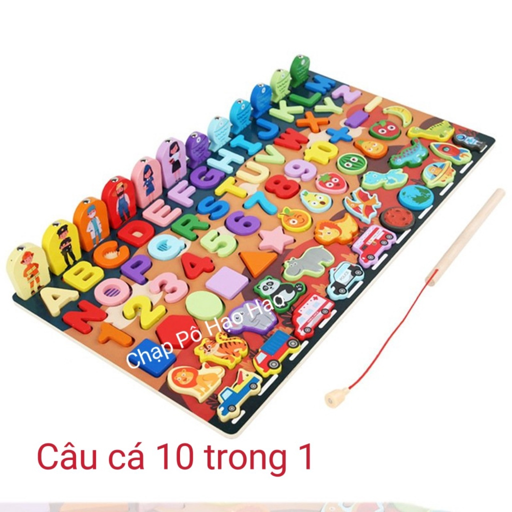 GIÁO CỤ MONTESSORI - ĐỒ CHƠI CÂU CÁ/GHÉP SỐ BẰNG GỖ CHO BÉ