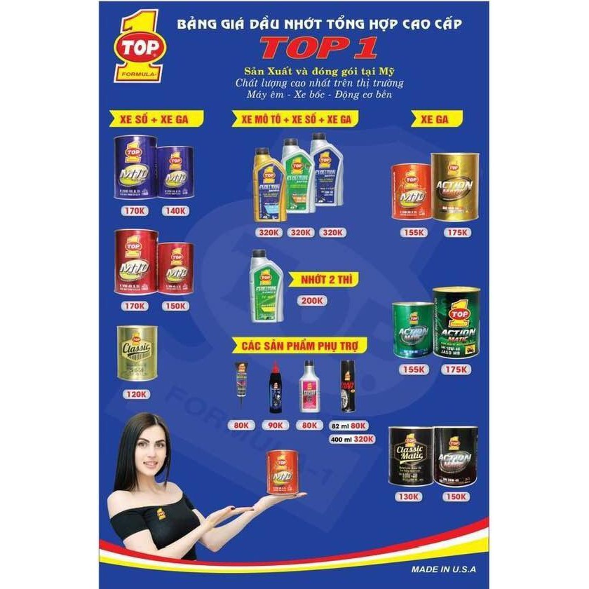 Nhớt Top 1 Evolution Moto 10W30 100ML, 200ML, 300ML, 400ML dành cho xe số, tay côn