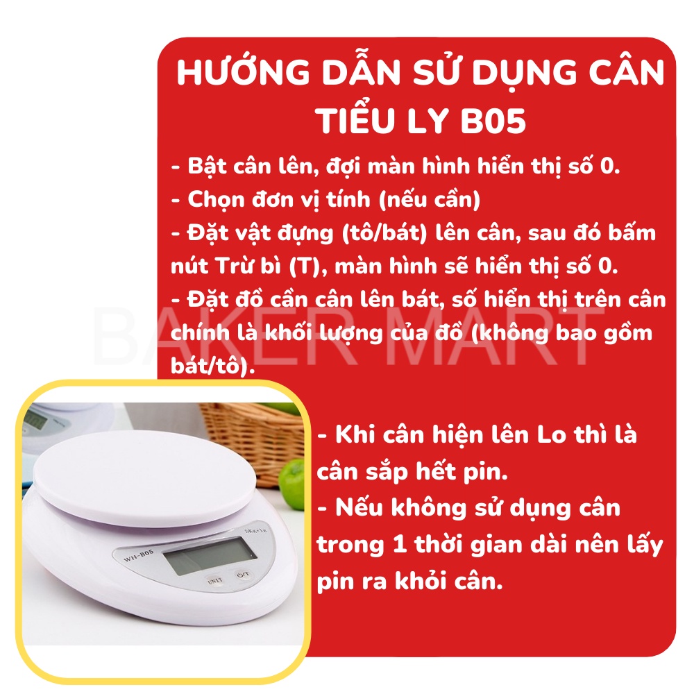 Cân Tiểu Ly nhà Bếp Độ Chính Xác Cao 5kg - Dụng cụ làm bánh BAKER MART