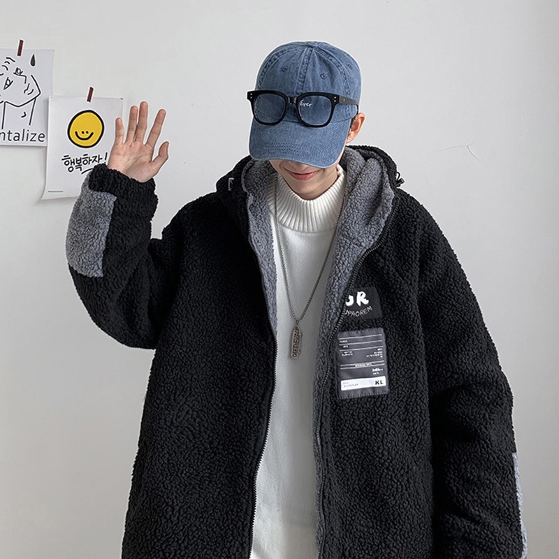 Áo khoác IELGY có mũ trùm đầu lót cotton lông cừu phong cách Hong Kong thời trang dành cho nam