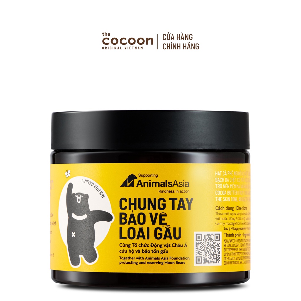 CÀ PHÊ ĐẮK LẮK LÀM SẠCH DA CHẾT CƠ THỂ COCOON (PHIÊN BẢN GIỚI HẠN) &quot;CHUNG TAY BẢO VỆ LOÀI GẤU&quot; 200ML