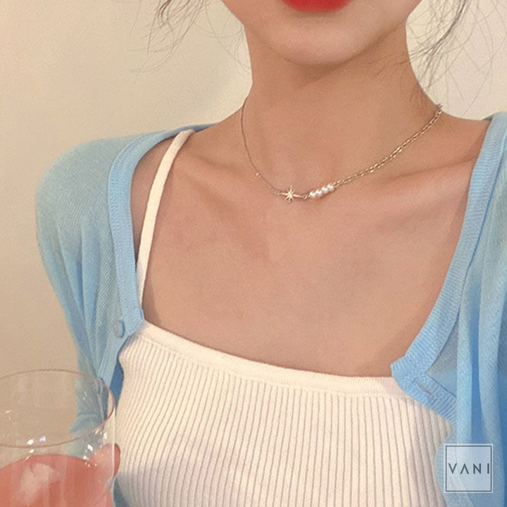 Dây Chuyền, Vòng Cổ Hạt Châu Phối Ngôi Sao 8 Cánh Thanh Lịch - Vani Store