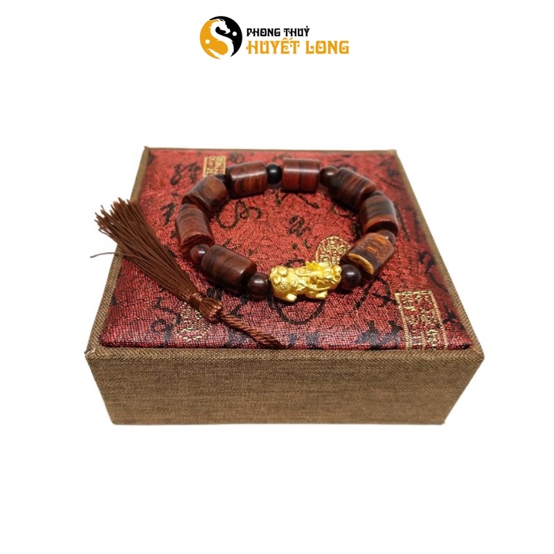 Vòng Tay Gỗ Sưa Đỏ Đốt Trúc Mix Tỳ Hưu, Vòng Tay Phong Thủy Cầu Bình An - May Mắn - Tài Lộc