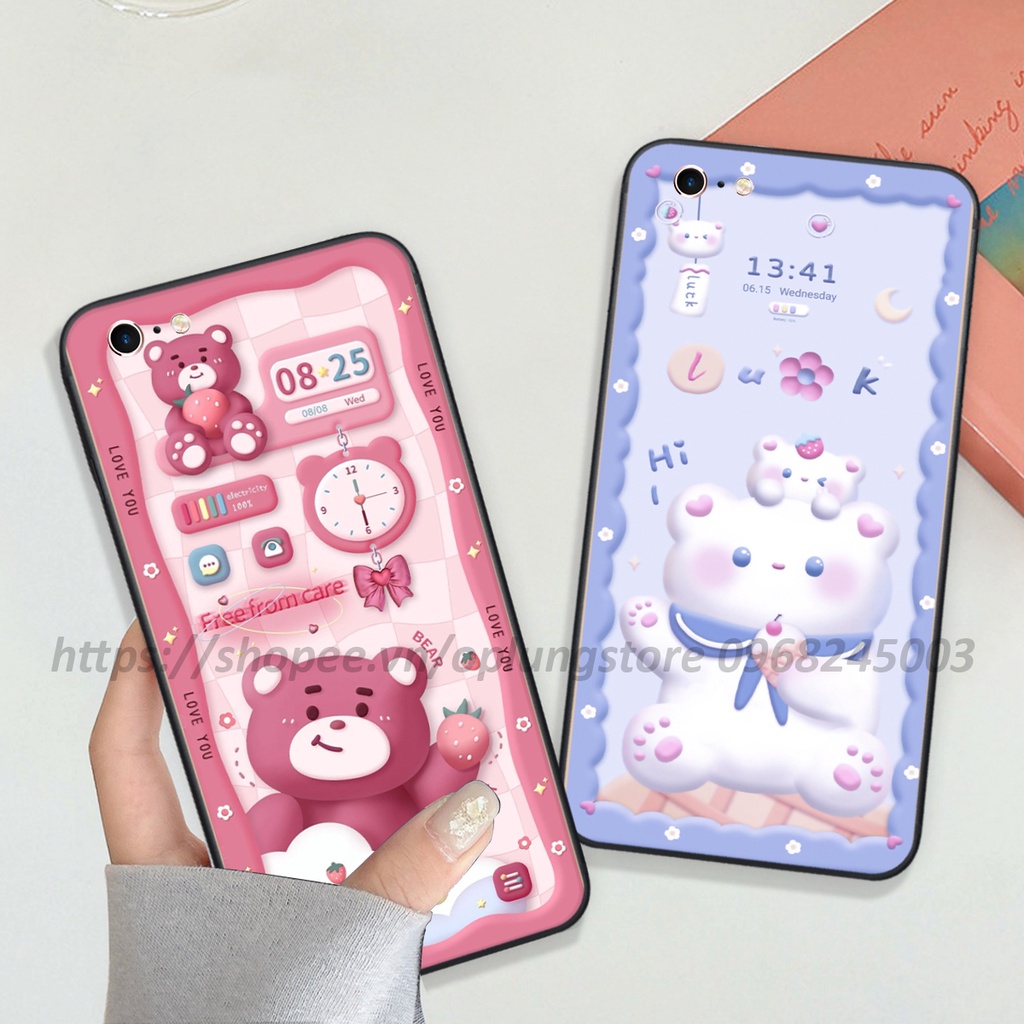 Ốp lưng Iphone 6 / 6S / 6 Plus / 6S Plus in hình 3D gấu cute xinh xắn cạnh viền vuông bảo vệ camera