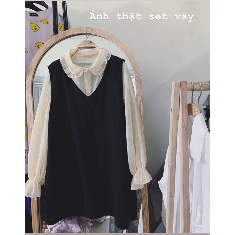 <Freeship> Set áo tơ đũi + váy