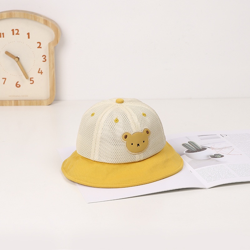 Mũ Tai Bèo Phối Lưới Thoáng Khí Họa Tiết Gấu Hoạt Hình Dễ Thương Cho Bé