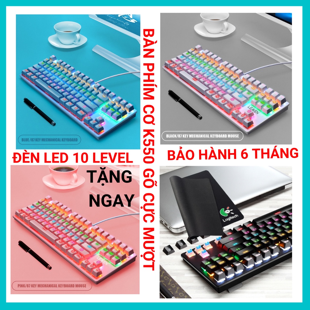 Bàn phím cơ gaming key cap Crack K550 Pro LEAVAN đèn LED RGB dùng văn phòng, chơi game giá rẻ