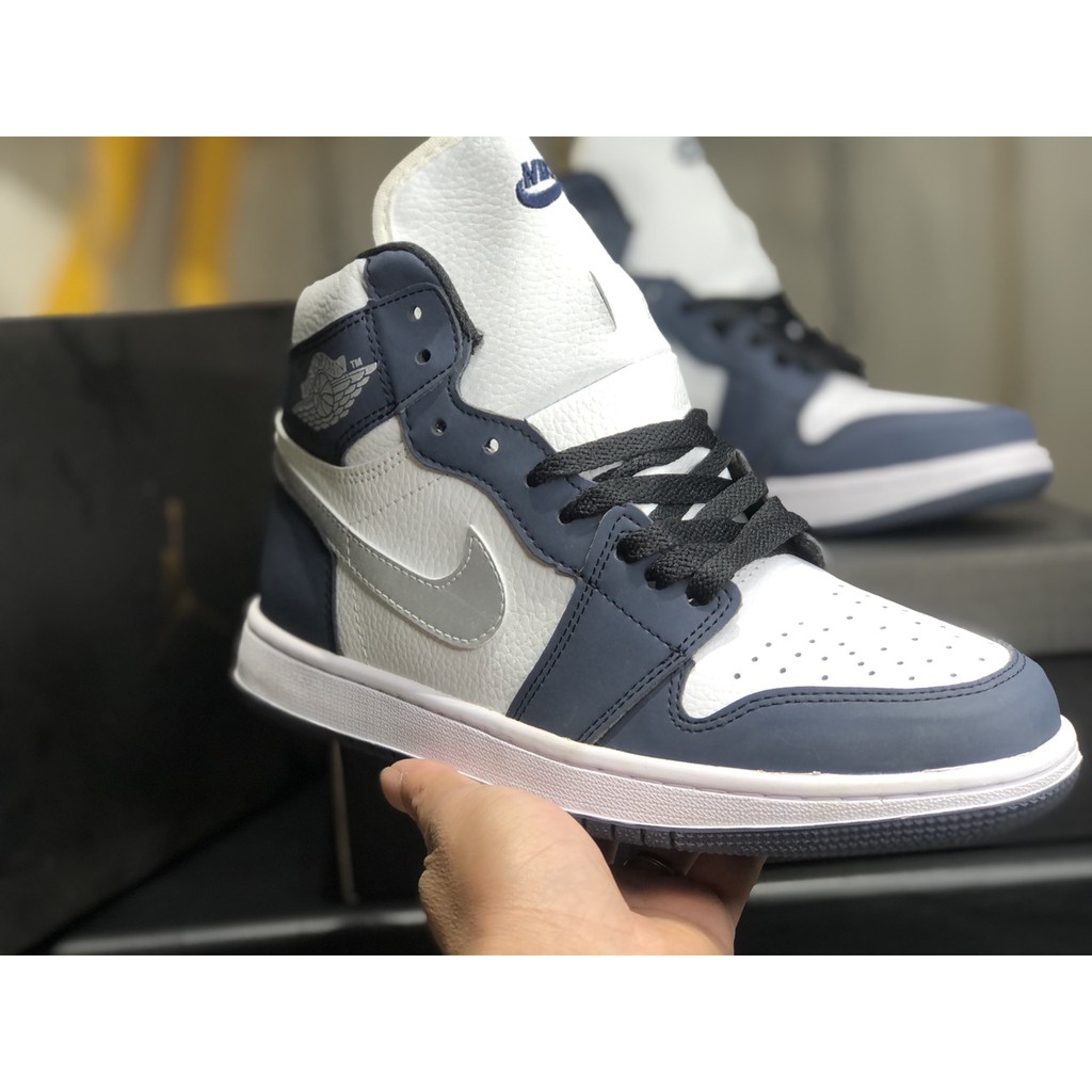 Giày Sneaker Jordan 1 High OG Japan Midnight Navy Fullbox, Giày thể thao nam nữ jordan 1 cổ cao xanh navy da nhăn.