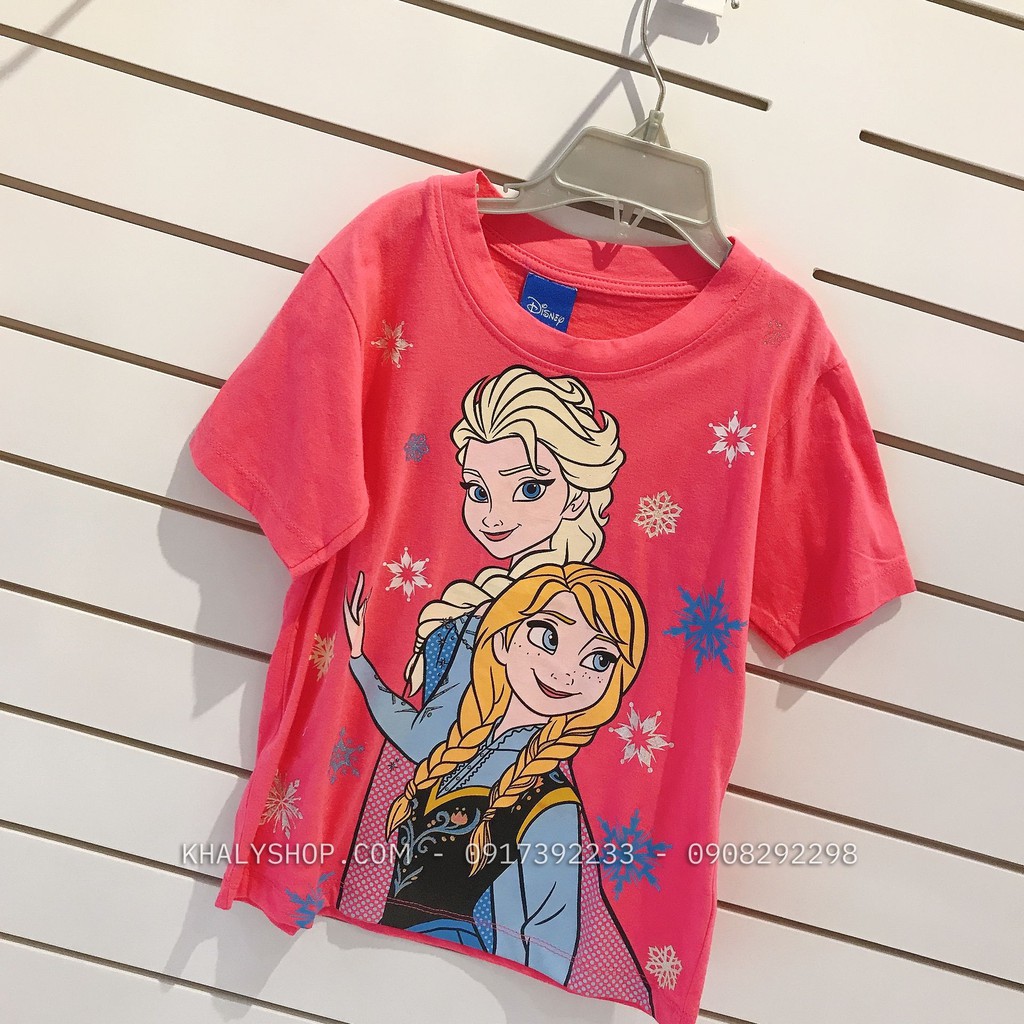 Áo thun tay ngắn trẻ em hình công chúa Elsa và Anna (Frozen) màu hồng size S-6X cho bé gái 6 tuổi (Thái Lan) - ATFZH02