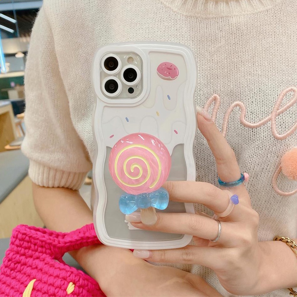 Ốp Điện Thoại TPU Mềm Trong Suốt Có Giá Đỡ Hình Que Kem 3D Dành Cho IPhone 11 12 13 Pro Max