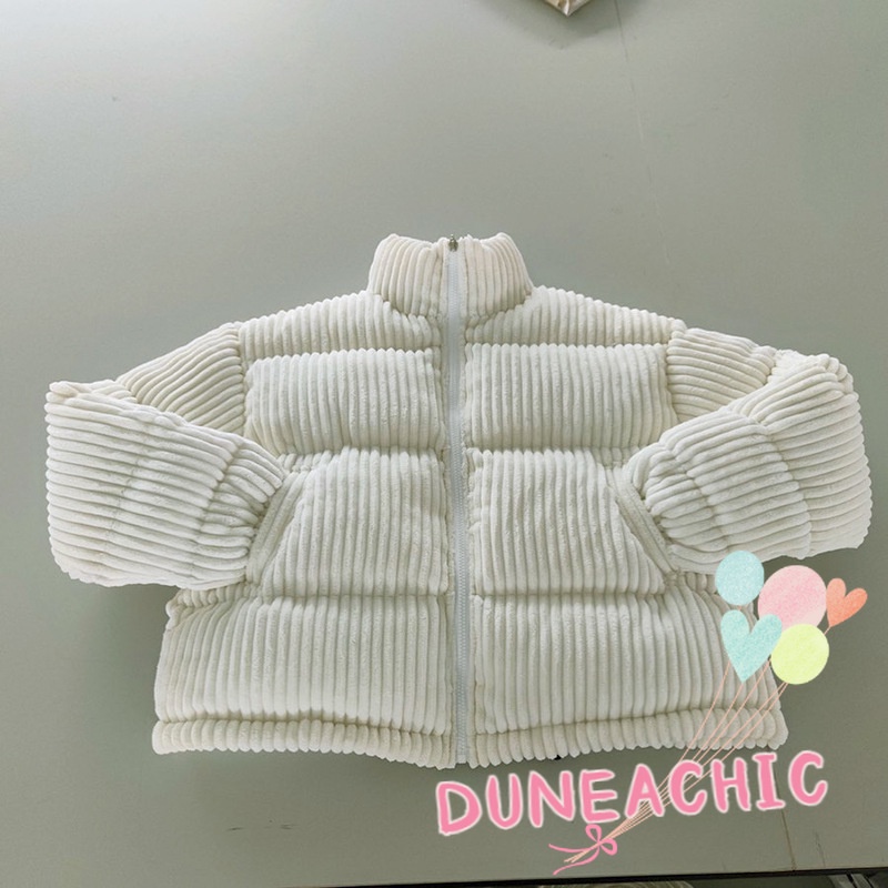 DUNEA Áo Khoác Phao Cổ Lọ Tay Dài Kẻ Sọc Phối Túi Cá Tính Cho Nữ