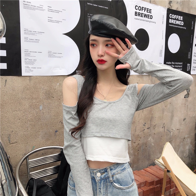 SUXI Áo Thun Tay Dài Dáng Rộng Cổ Tròn Thời Trang Mùa Thu Cho Nữ