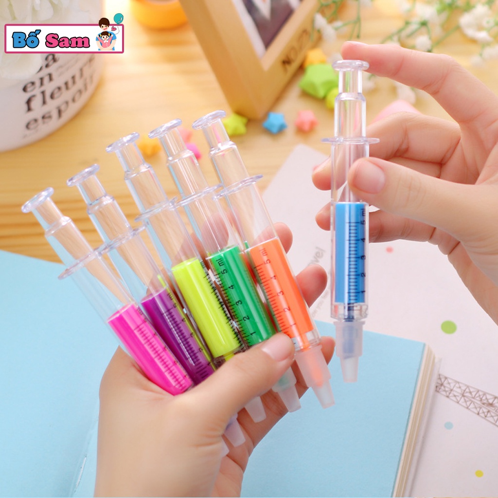 Bút nhớ dòng hình ống tiêm cute đánh dấu nhiều màu ghi chú Shop Bố Sam