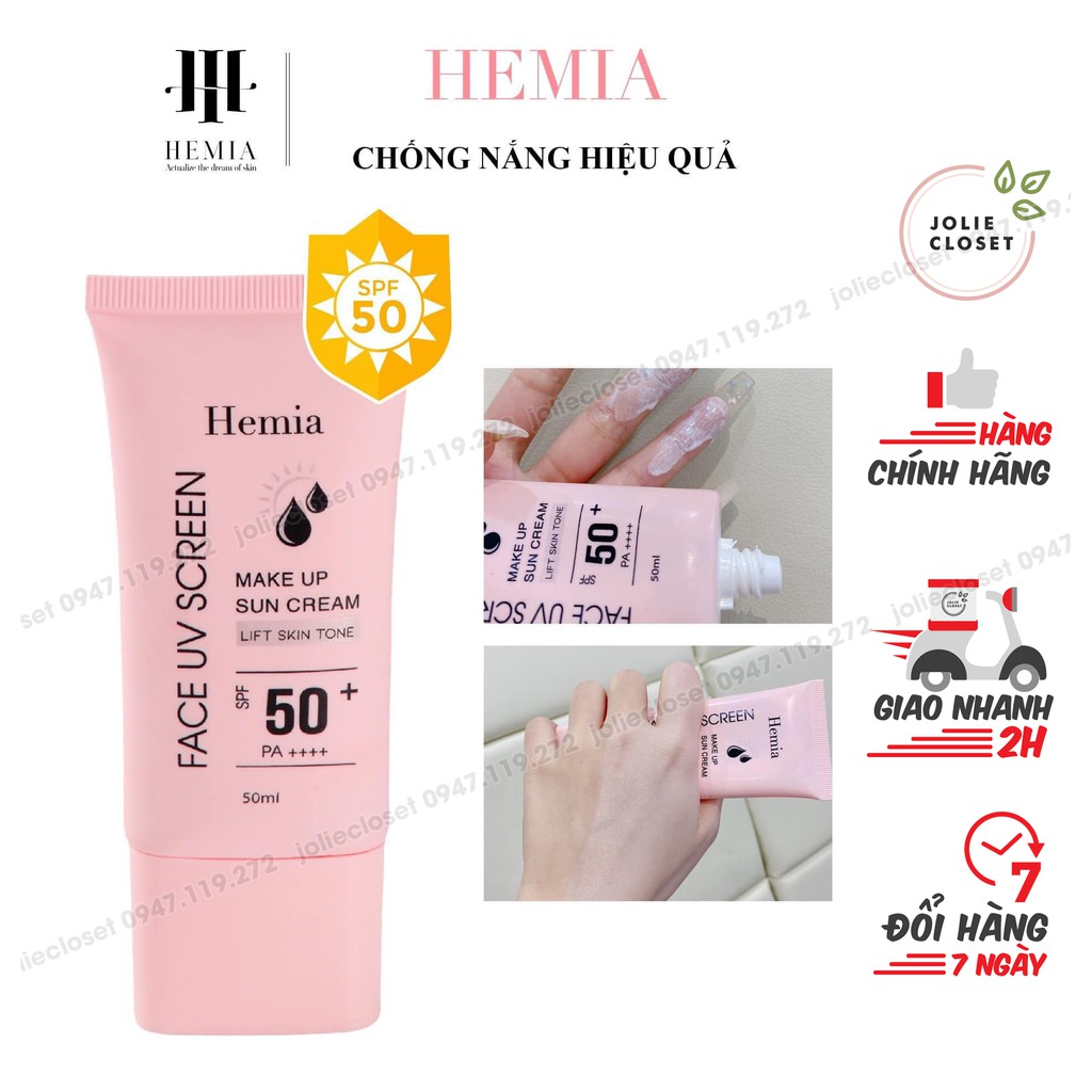 [Chính hãng] Kem chống nắng HEMIA dưỡng trắng nâng tone SPF50+ 100% tự nhiên, nhập khẩu chính hãng Hàn Quốc