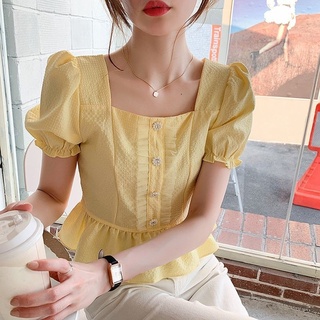 Áo Sơ Mi Ngắn Tay Cổ Vuông Thời Trang Mùa Hè Hàn Quốc 210602