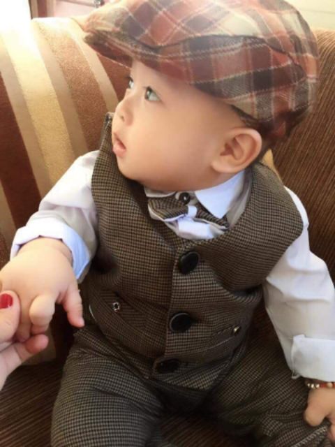 Bộ công tử kẻ hàng Cao Cấp siêu dễ thương cho bé trai 8-23kg