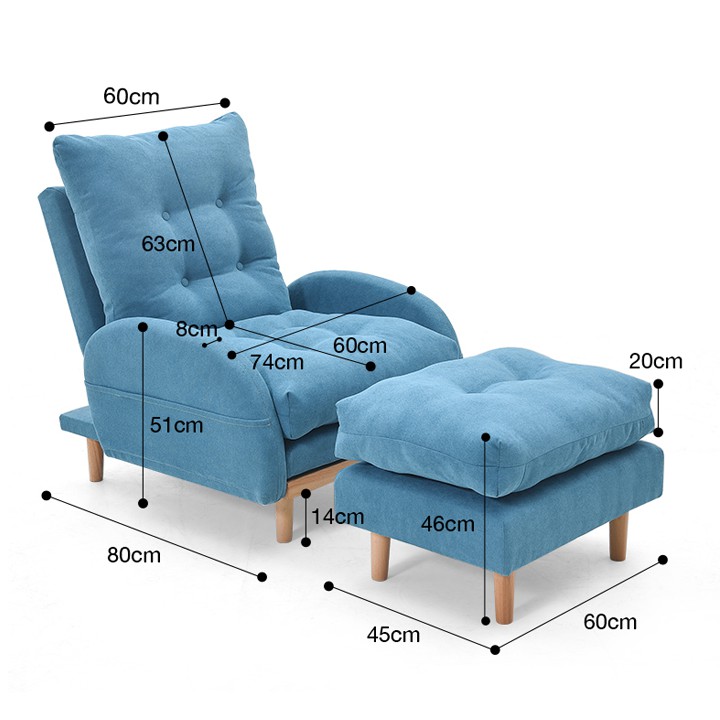 Ghế Sofa Kèm Đôn Cao Cấp, Ghế Lười Thư Giãn Chất Liệu Vải, Ghế Salon Phong Cách Hàn Quốc